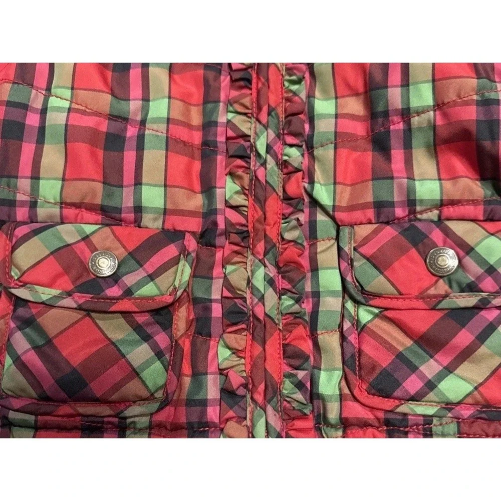BABY GAP Ruffle Front Zip Red Green Check Jacket Coat‎ W Hood Size 3 Years